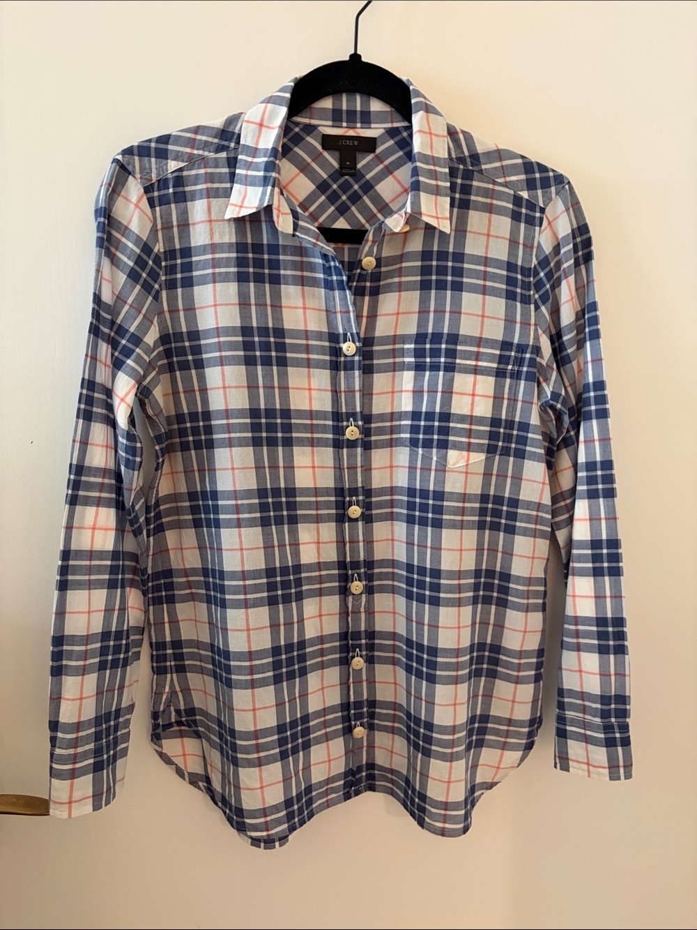 J. Crew Blue, White and Red Plaid Button-Down Shirt women’s size 4